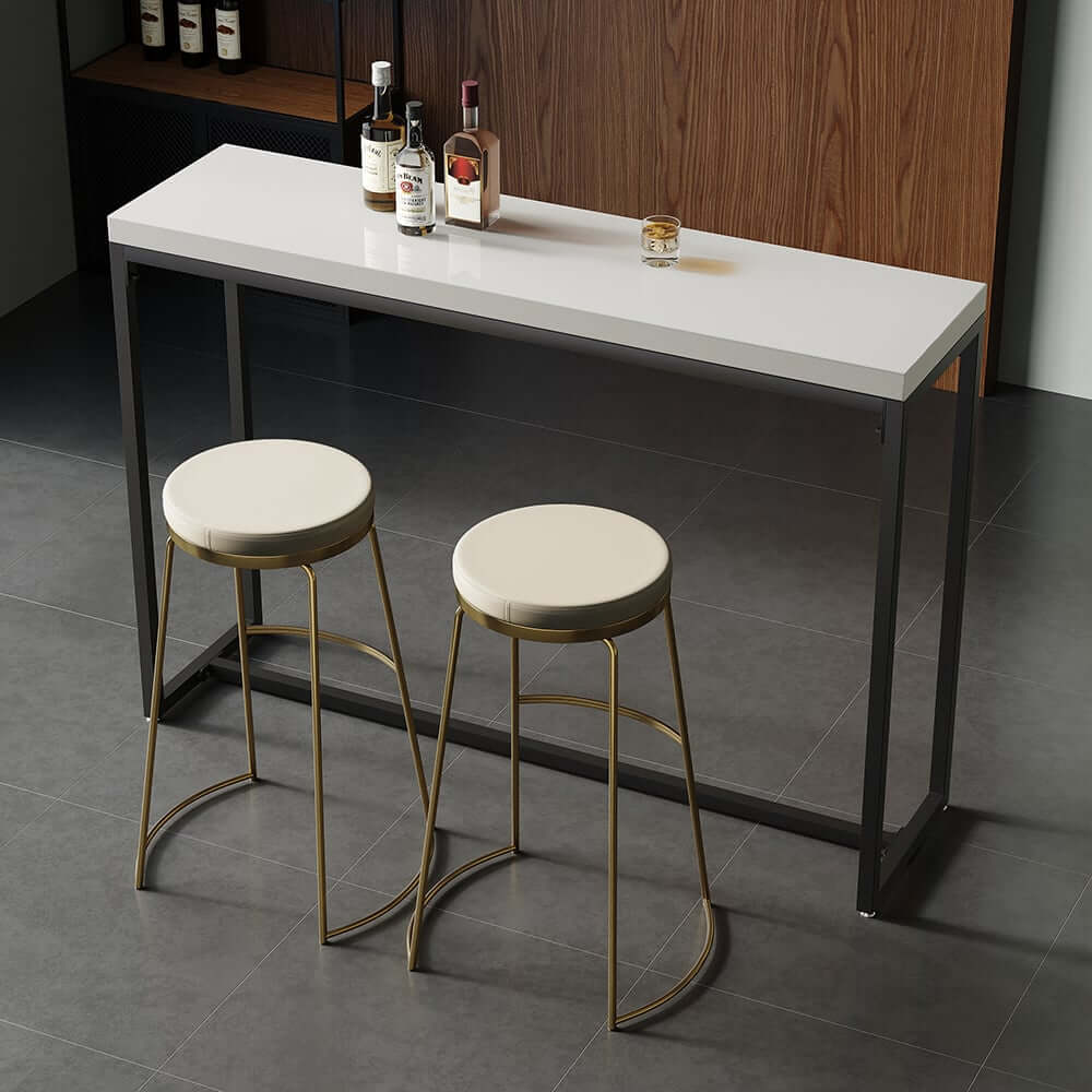 Industrial Wood Bar Table With Metal Base, Black Main Product Image