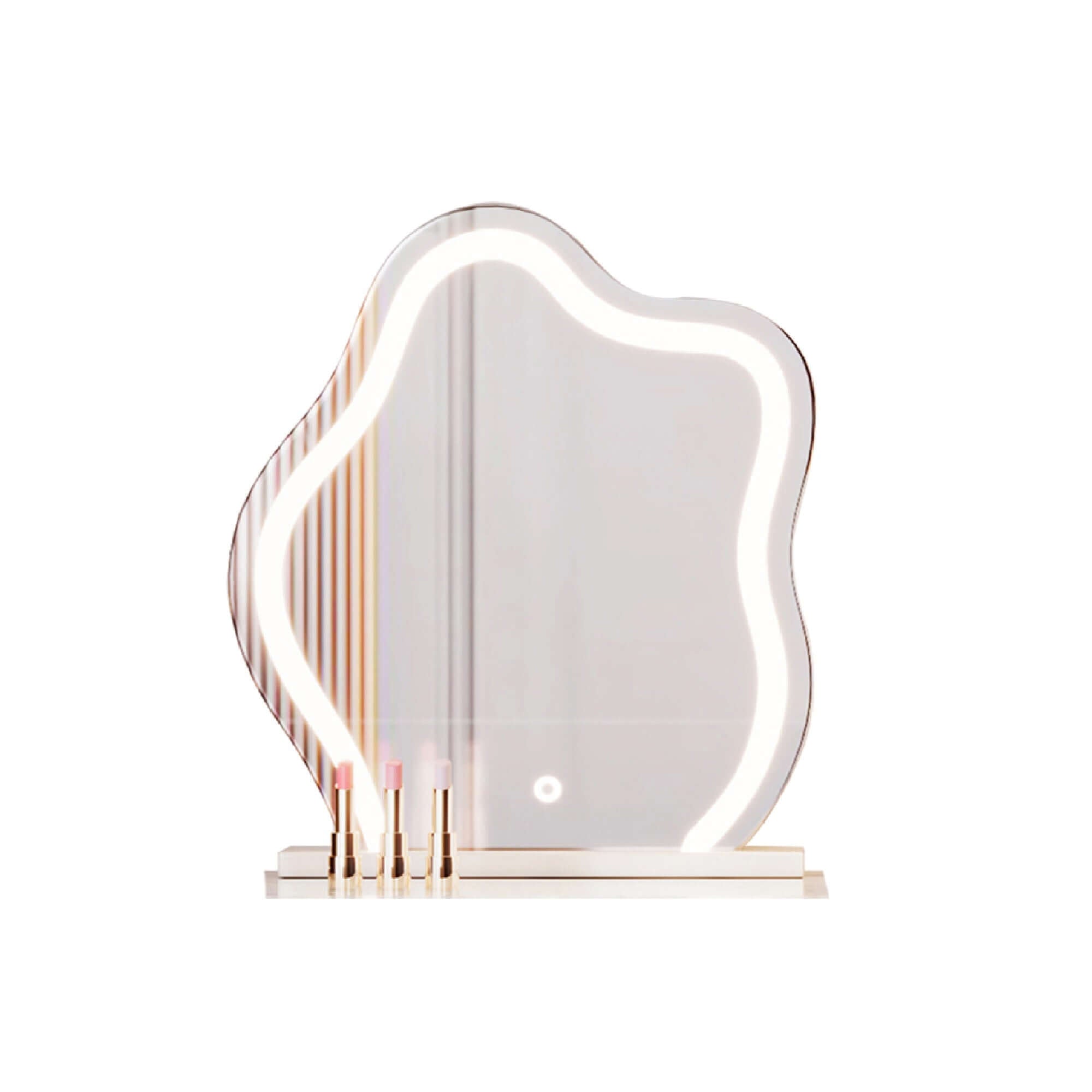 Irregular Round LED Dimmable Makeup Mirror with Rose Gold Trim Main Product Image