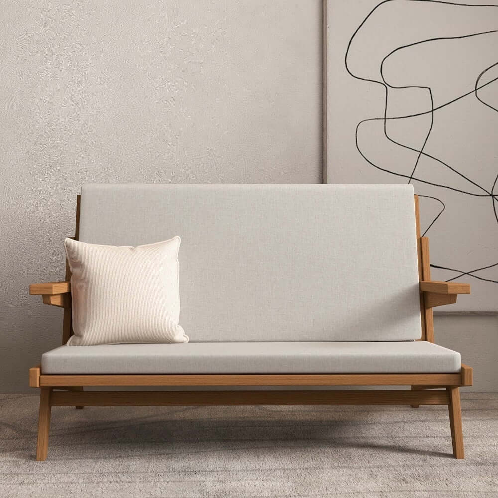 Japandi 2-Seater Sofa with Ash Wood Frame and Cotton Linen