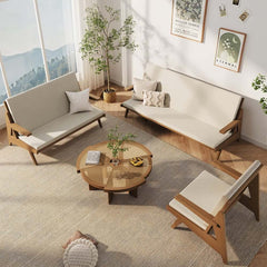 Japandi 2-Seater Sofa with Ash Wood Frame and Cotton Linen