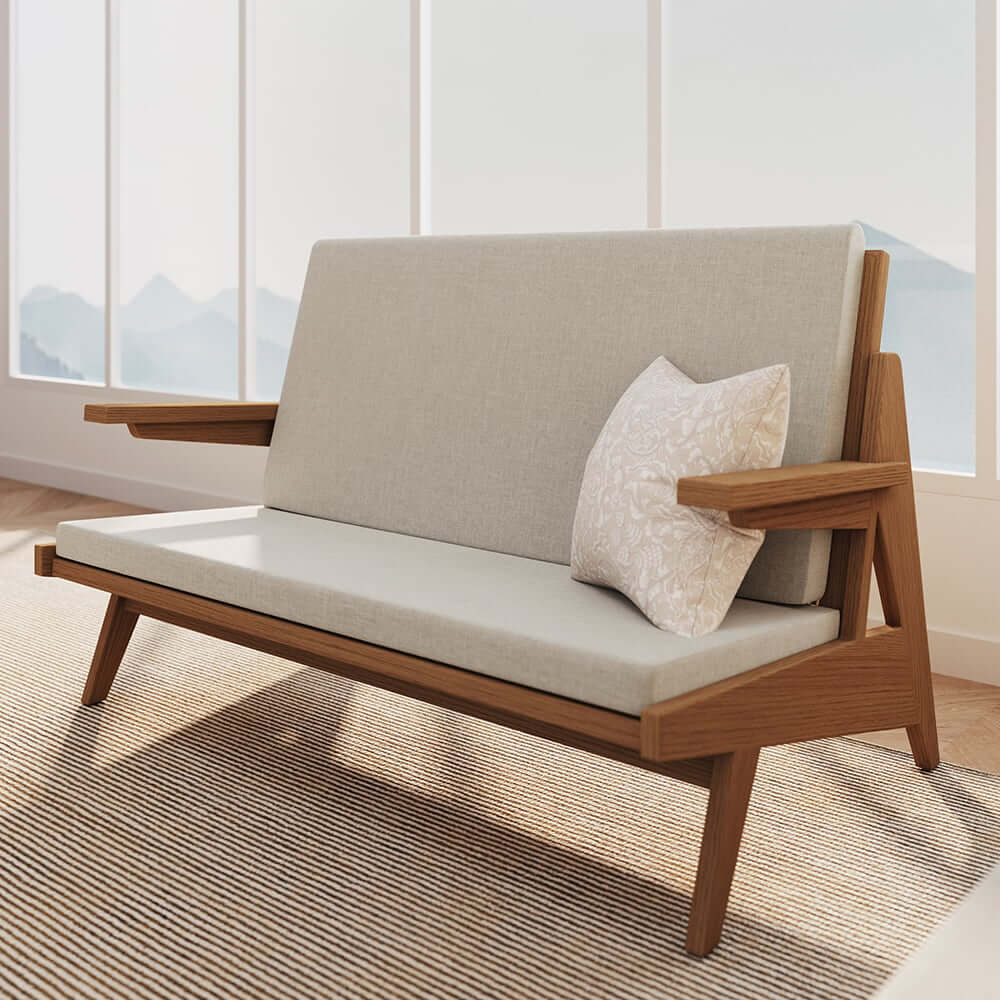 Japandi 2-Seater Sofa with Ash Wood Frame and Cotton Linen
