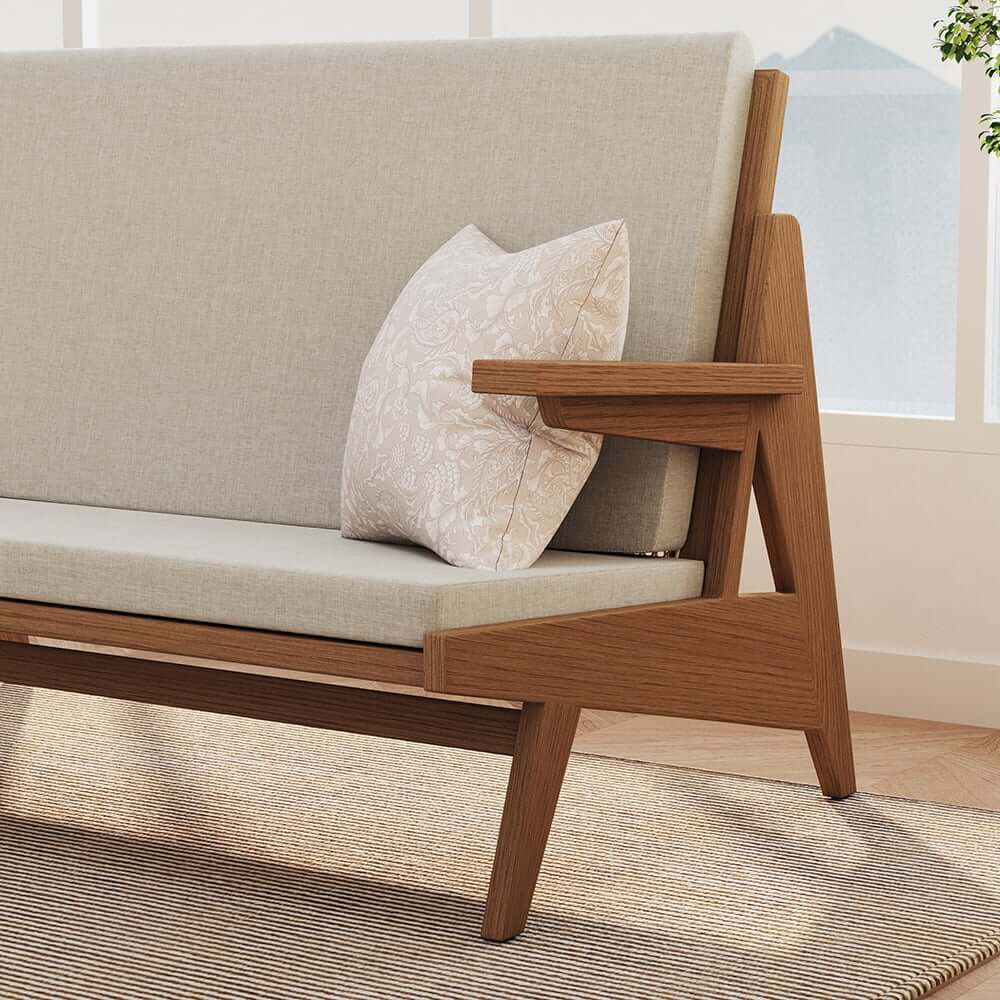 Japandi 2-Seater Sofa with Ash Wood Frame and Cotton Linen