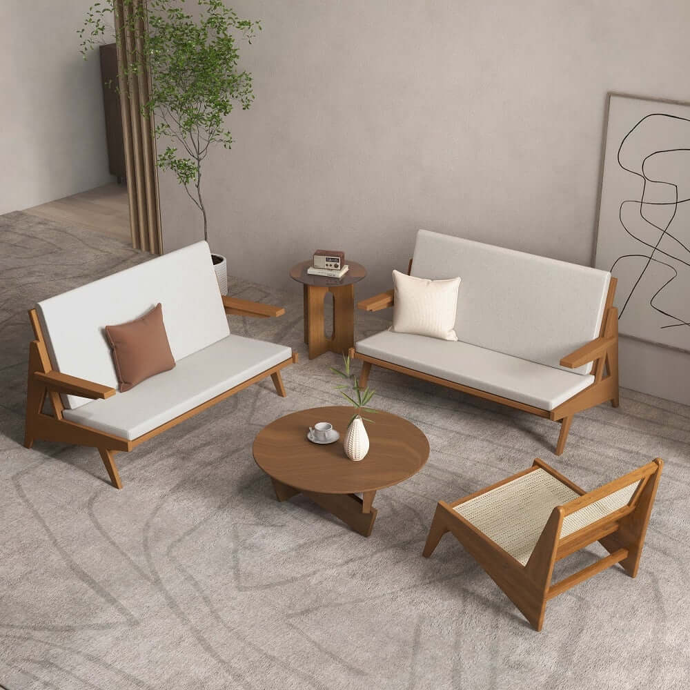 Japandi 2-Seater Sofa with Ash Wood Frame and Cotton Linen