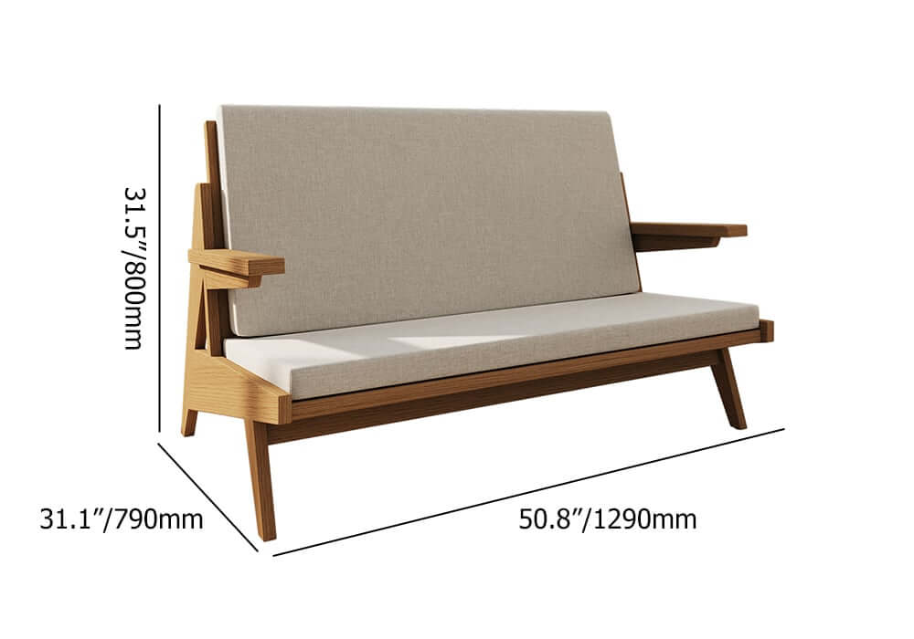 Japandi 2-Seater Sofa with Ash Wood Frame and Cotton Linen Dimensions