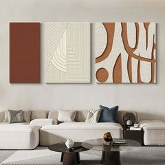 Japandi Abstract Wall Art Set in White & Brown – 3D Geometric MDF Panels