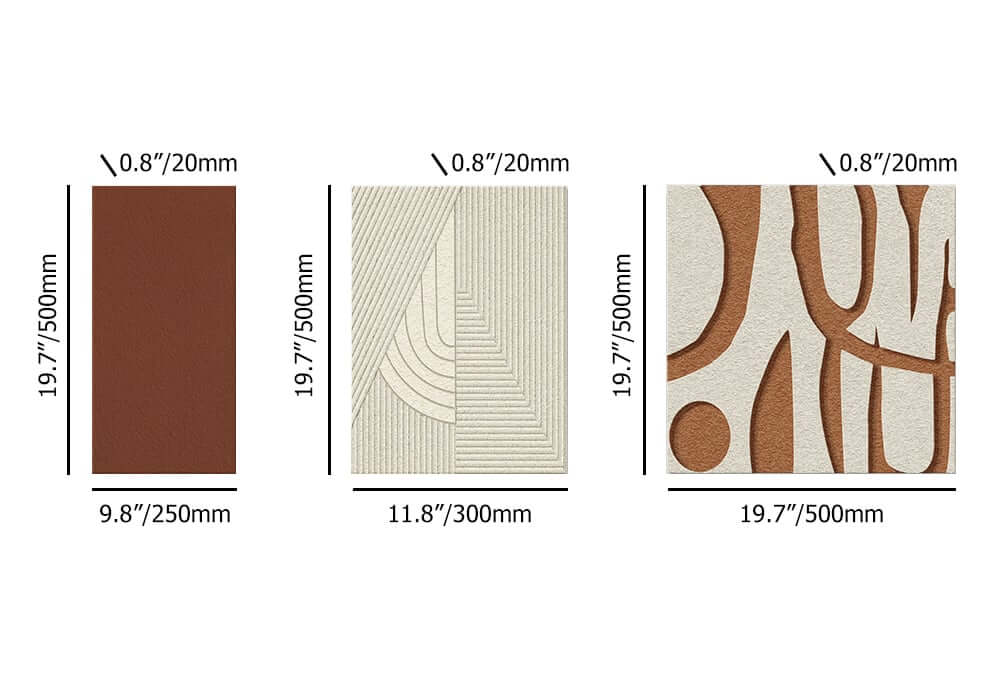 Japandi Abstract Wall Art Set in White & Brown – 3D Geometric MDF Panels Dimensions