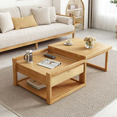 Japandi Ash Wood Folding Coffee Table Set With Drawers