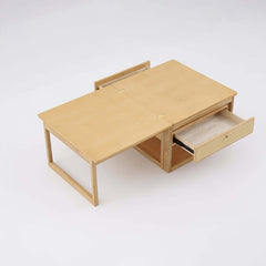 Japandi Ash Wood Folding Coffee Table Set With Drawers