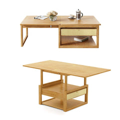 Japandi Ash Wood Folding Coffee Table Set With Drawers