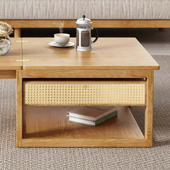 Japandi Ash Wood Folding Coffee Table Set With Drawers