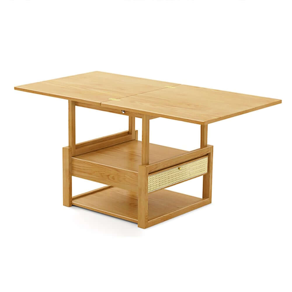 Japandi Ash Wood Folding Coffee Table Set With Drawers