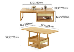 Japandi Ash Wood Folding Coffee Table Set With Drawers Dimensions