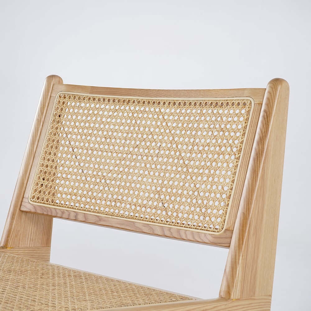 Japandi Ash Wood Lounge Chair With Rattan Back - Natural