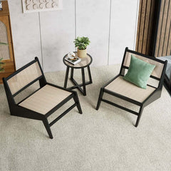 Japandi Ash Wood Lounge Chair With Rattan Back - Natural