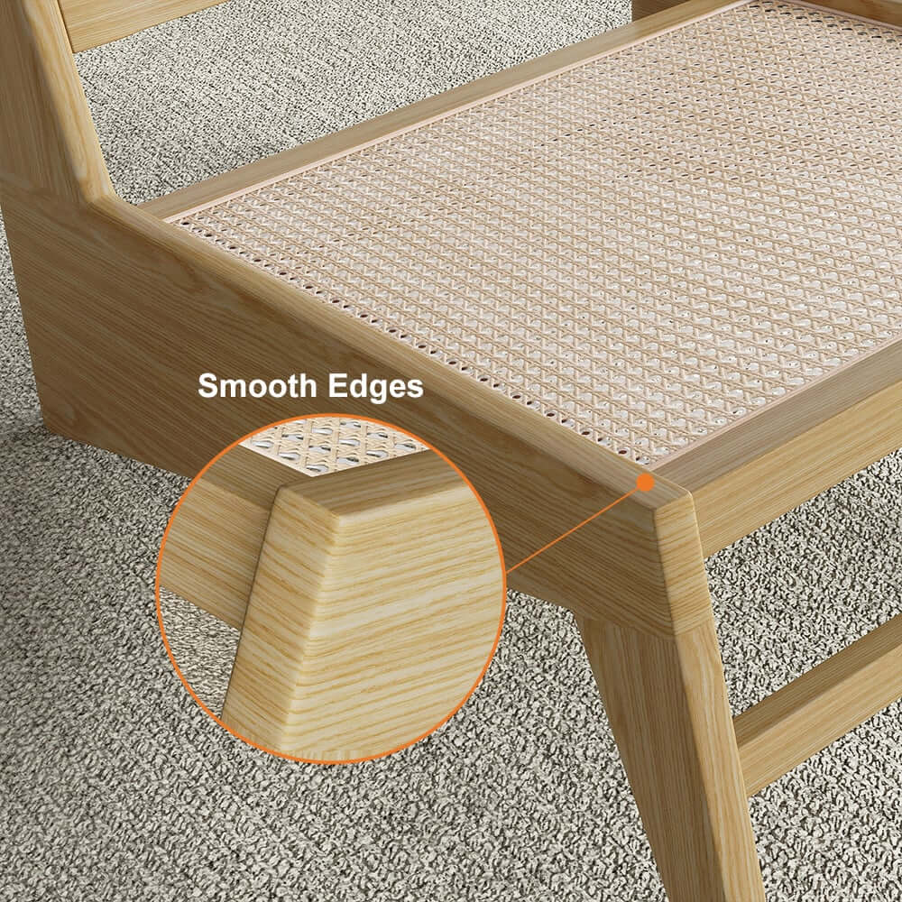 Japandi Ash Wood Lounge Chair With Rattan Back - Natural