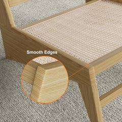Japandi Ash Wood Lounge Chair With Rattan Back - Natural