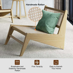 Japandi Ash Wood Lounge Chair With Rattan Back - Natural