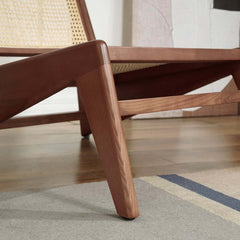 Japandi Ash Wood Lounge Chair With Rattan Back - Natural