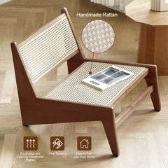 Japandi Ash Wood Lounge Chair With Rattan Back - Natural