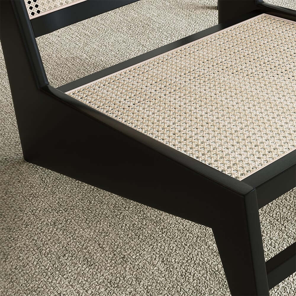 Japandi Ash Wood Lounge Chair With Rattan Back - Natural