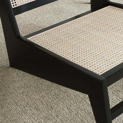 Japandi Ash Wood Lounge Chair With Rattan Back - Natural