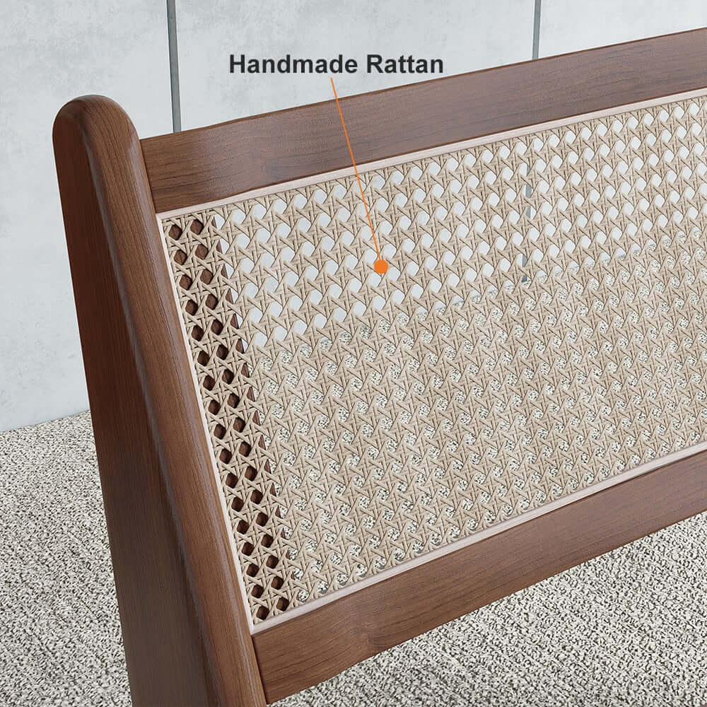 Japandi Ash Wood Lounge Chair With Rattan Back - Natural