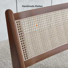 Japandi Ash Wood Lounge Chair With Rattan Back - Natural