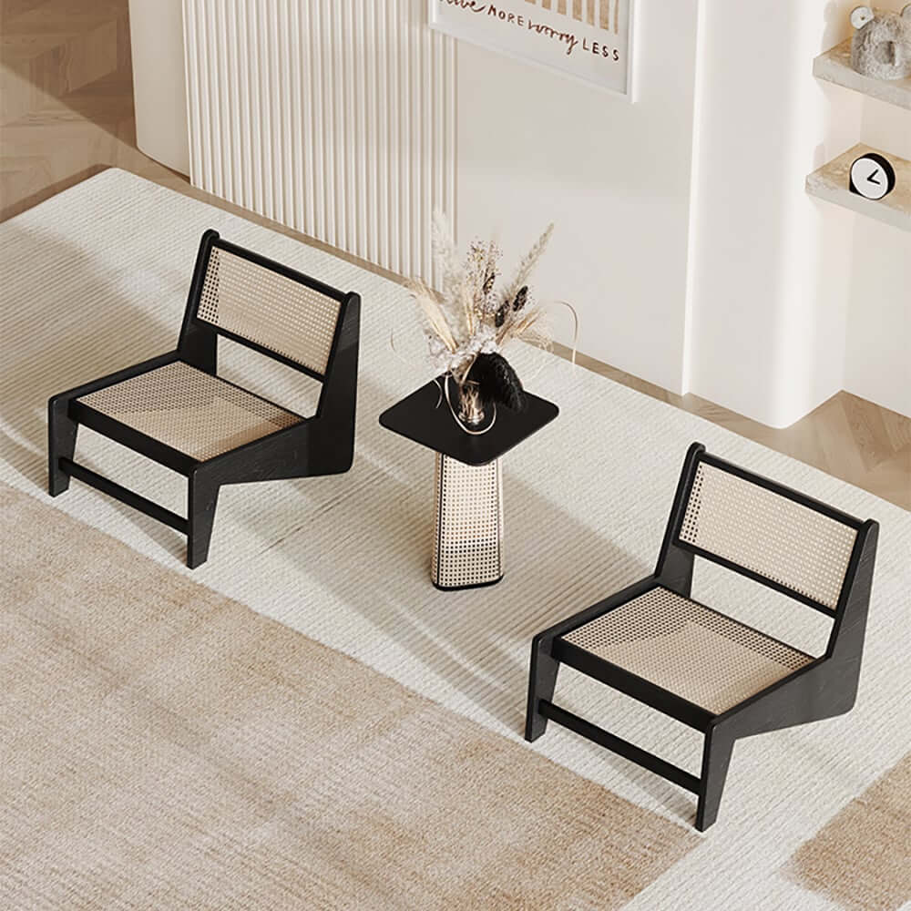Japandi Ash Wood Lounge Chair With Rattan Back - Natural