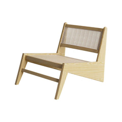Japandi Ash Wood Lounge Chair With Rattan Back - Natural