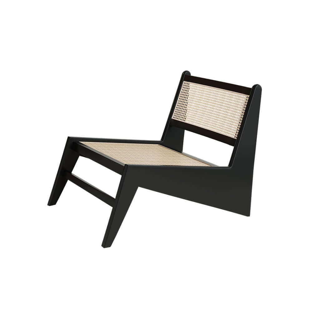 Japandi Ash Wood Lounge Chair With Rattan Back - Natural