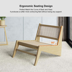 Japandi Ash Wood Lounge Chair With Rattan Back - Natural