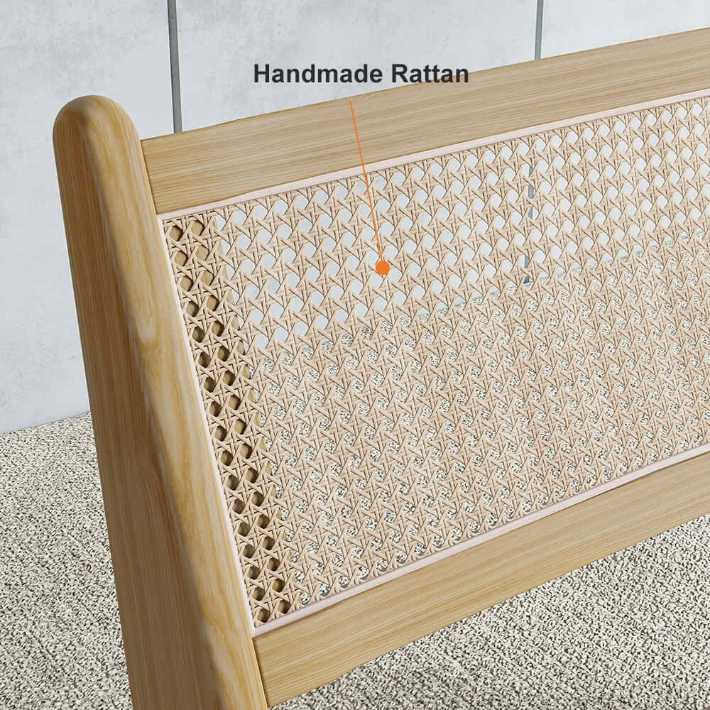 Japandi Ash Wood Lounge Chair With Rattan Back - Natural