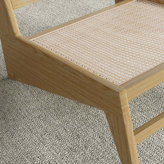 Japandi Ash Wood Lounge Chair With Rattan Back - Natural