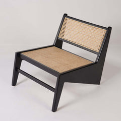 Japandi Ash Wood Lounge Chair With Rattan Back - Natural