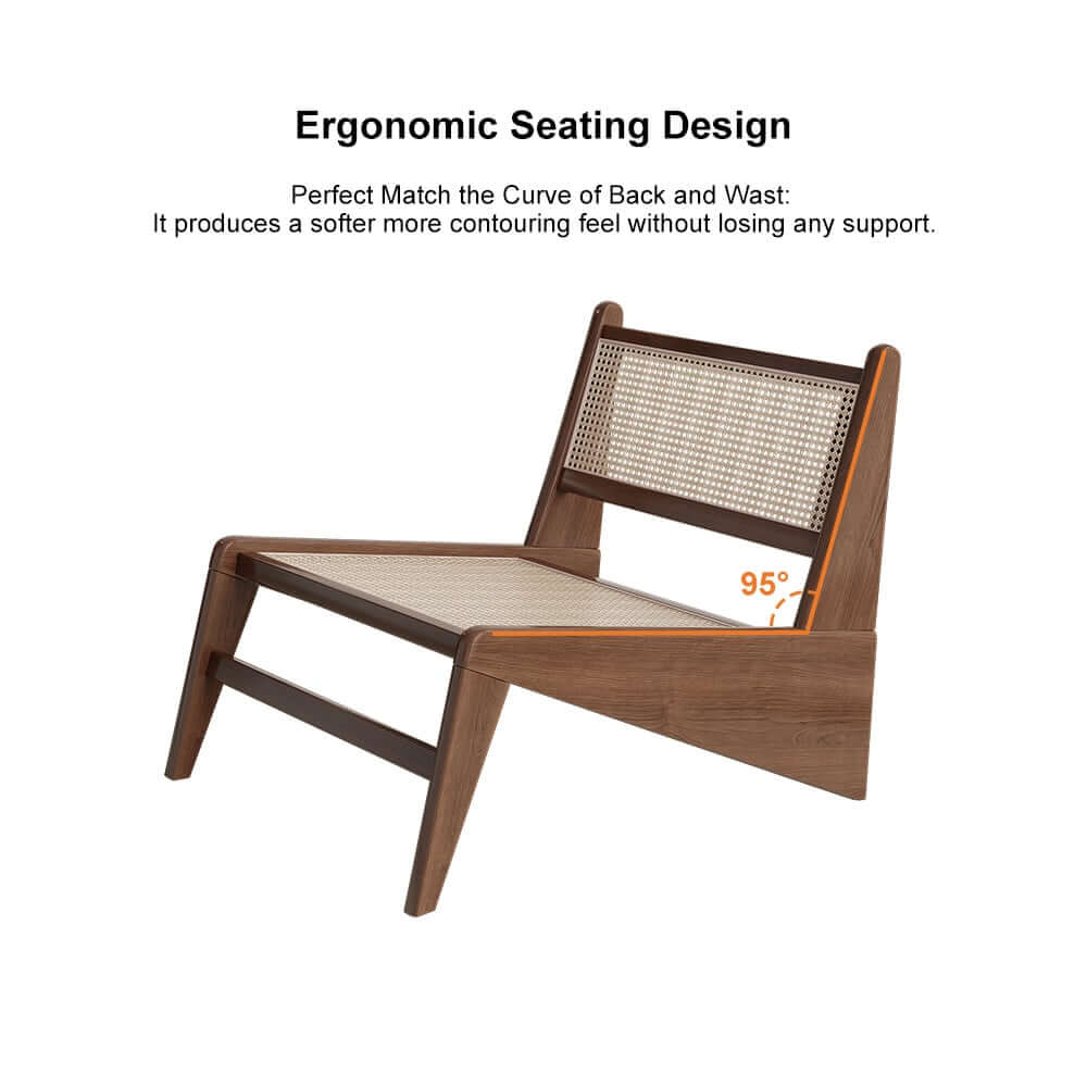 Japandi Ash Wood Lounge Chair With Rattan Back - Natural