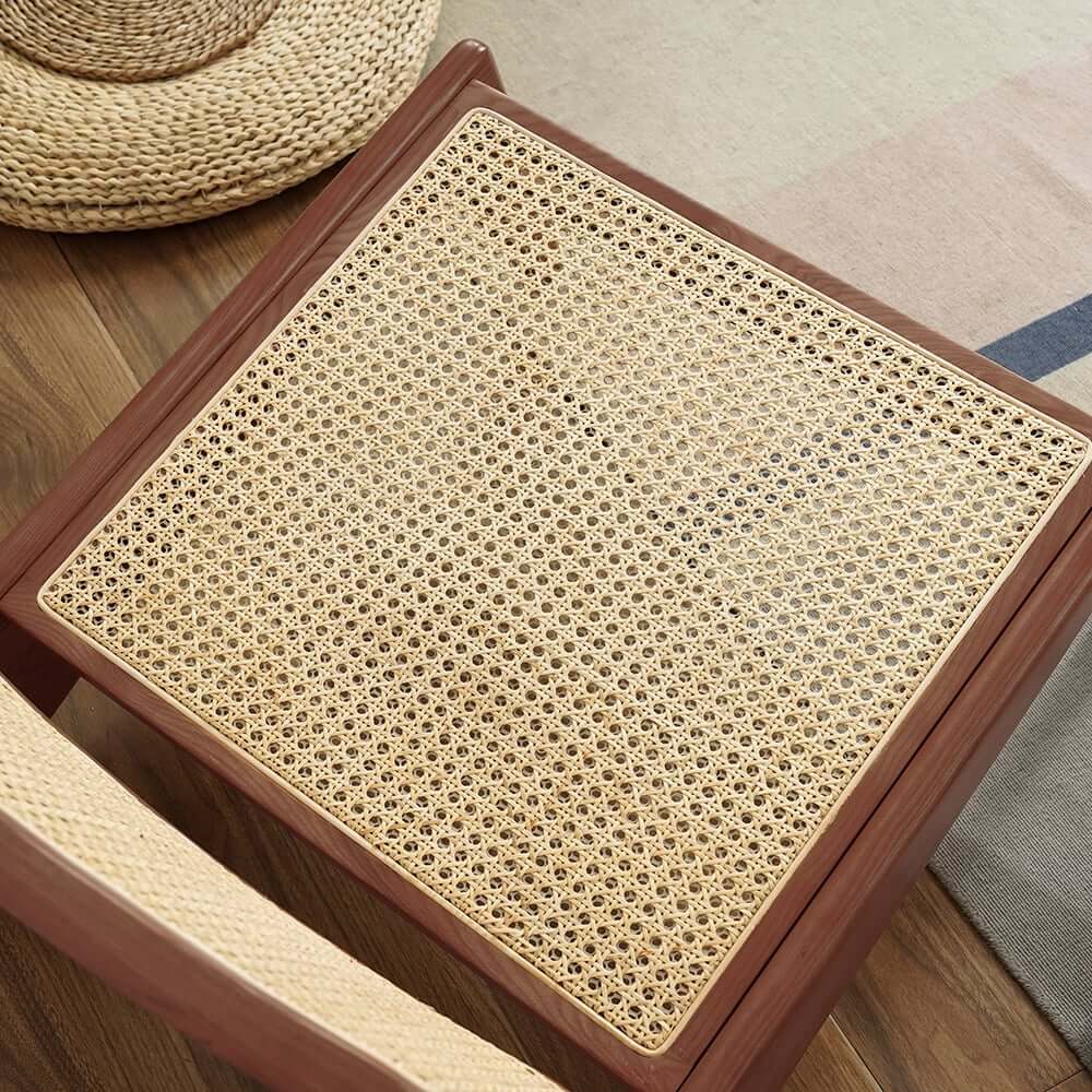 Japandi Ash Wood Lounge Chair With Rattan Back - Natural