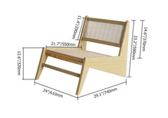 Japandi Ash Wood Lounge Chair With Rattan Back - Natural Dimensions