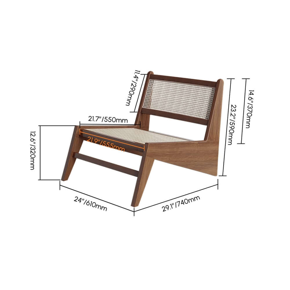 Japandi Ash Wood Lounge Chair With Rattan Back - Natural Dimensions