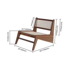 Japandi Ash Wood Lounge Chair With Rattan Back - Natural Dimensions