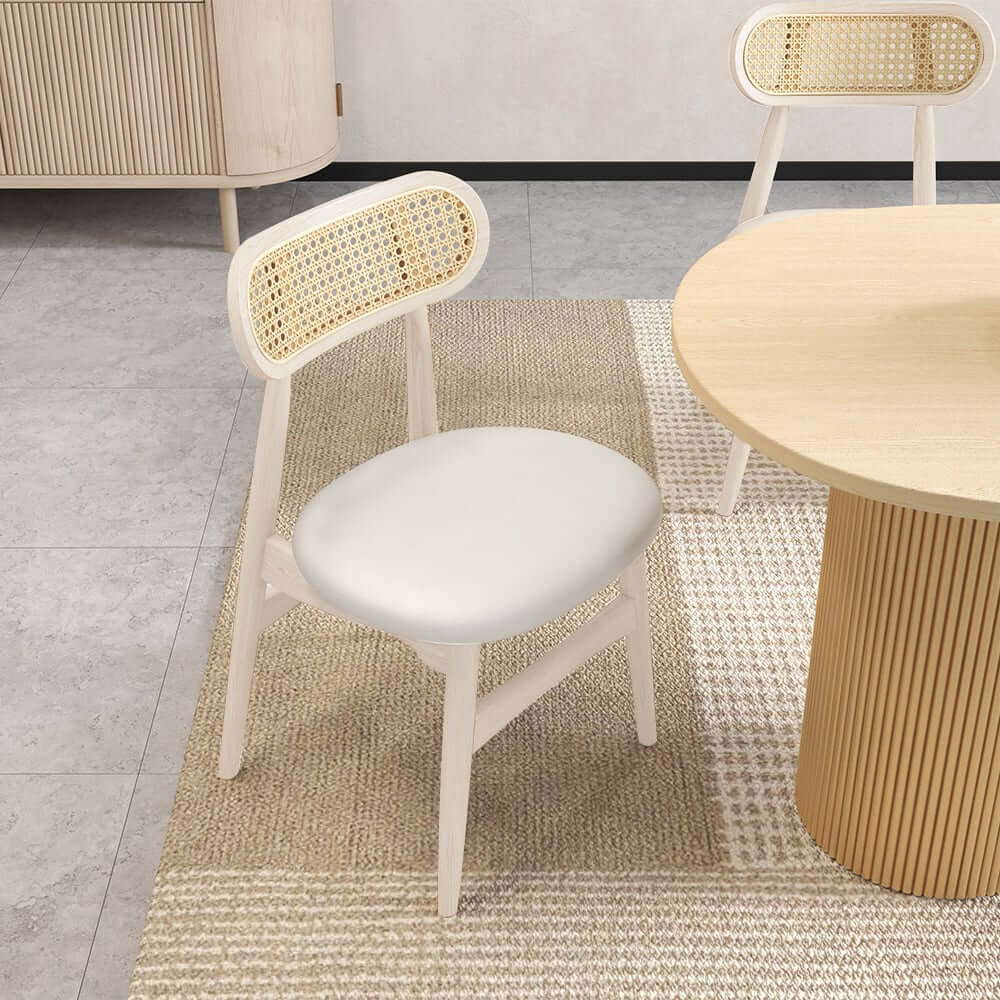 Japandi Ash Wood Side Chair With Faux Leather Upholstery