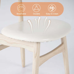 Japandi Ash Wood Side Chair With Faux Leather Upholstery