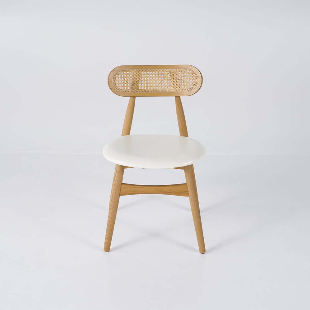 Japandi Ash Wood Side Chair With Faux Leather Upholstery