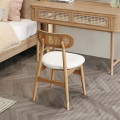 Japandi Ash Wood Side Chair With Faux Leather Upholstery