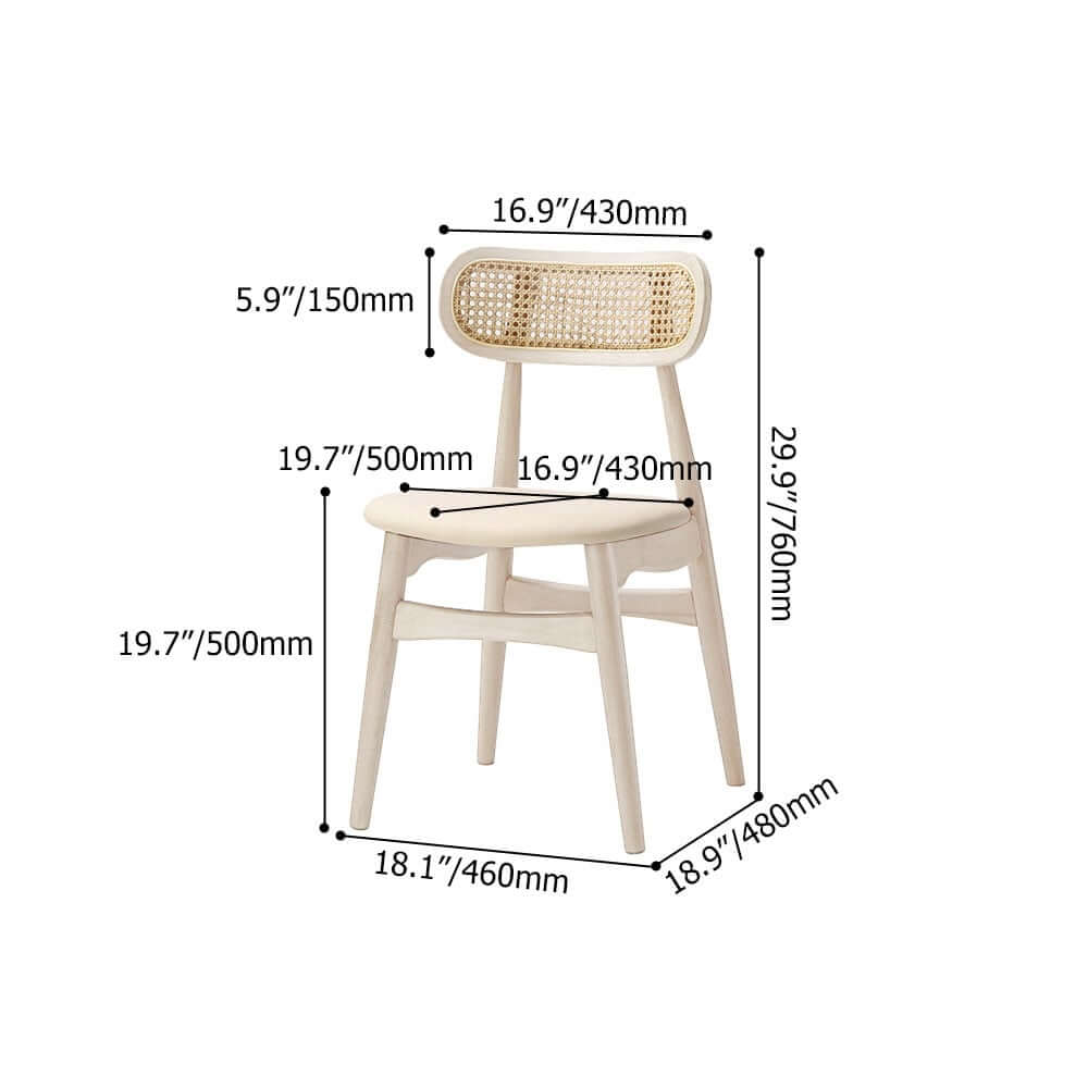 Japandi Ash Wood Side Chair With Faux Leather Upholstery Dimensions