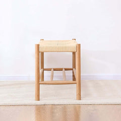 Japandi Backless Oak Bench With Kraft Twine Seat