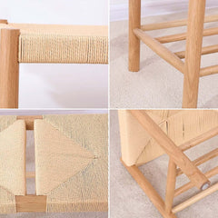 Japandi Backless Oak Bench With Kraft Twine Seat