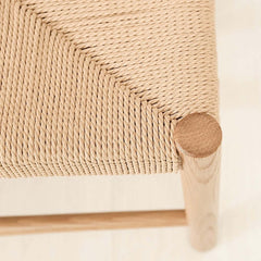 Japandi Backless Oak Bench With Kraft Twine Seat