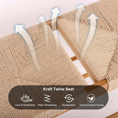 Japandi Backless Oak Bench With Kraft Twine Seat