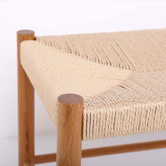 Japandi Backless Oak Bench With Kraft Twine Seat