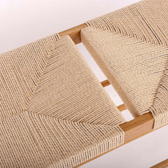 Japandi Backless Oak Bench With Kraft Twine Seat
